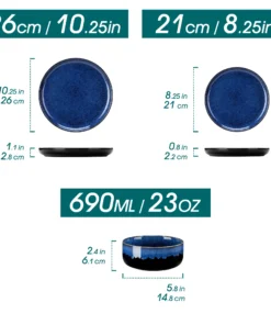 Alternative view of 12/18 Piece Blue Klin Change Glaze Dinnerware Set Plates Dinner Sets with 4/6 PCS Dinner Plate/Dessert/Cereal Bowl