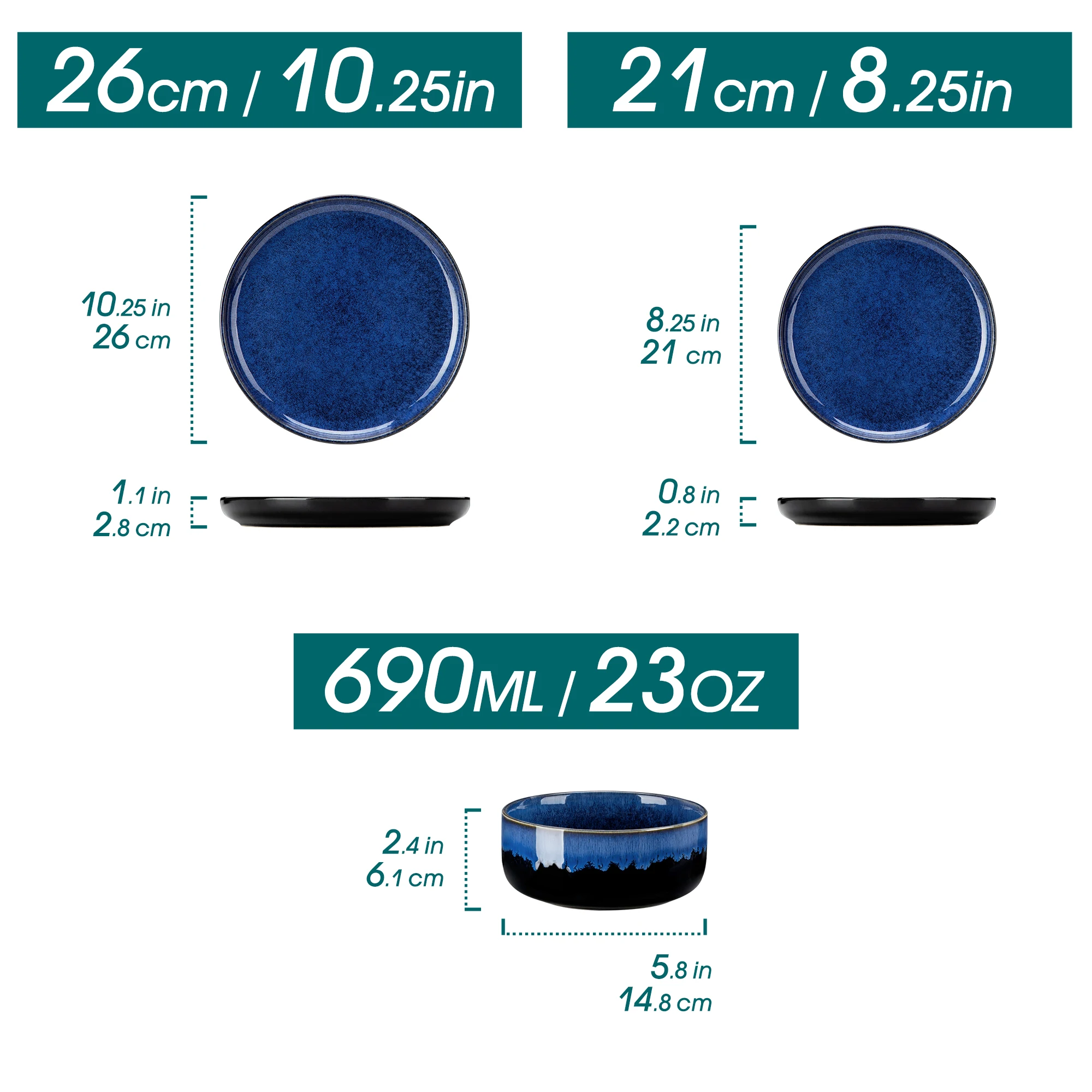 12/18 Piece Blue Klin Change Glaze Dinnerware Set Plates Dinner Sets with 4/6 PCS Dinner Plate/Dessert/Cereal Bowl - Image 2