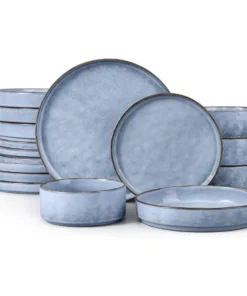 16 Piece Dinnerware Dish Sets with Salad Blows Plates and Bowls Dinner Set for 4 Stoneware Dish Tableware for Dessert Salad Pas