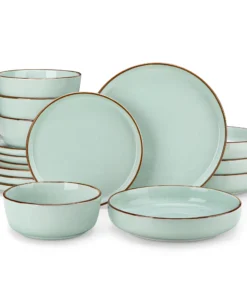 16/32 Piece Green Ceramic Dinnerware Set Oven Safe Stoneware Set with 4 PCS Dinner Plate/Dessert Plate/Soup/ Bowl