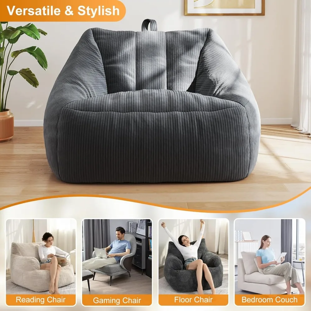 Bean Bags Chairs for Adults, Large Comfy Corduroy Beanbag Couch with Armrests Shell-Shaped Lazy Floor Sofa for Living Room, Bedr - Image 6