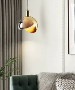 Alternative view of Modern Round Ball Glass Chandelier LED Lighting Bedroom Bedside Creative Lamp Kitchen Dining Room Decorative Lighting Fixture