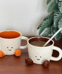 Alternative view of 1pcs Happy Face Coffee Mug With Handle Ceramic Coffee Cup With Cute Feet Water Cups Birthday Gifts Office & Home Decors