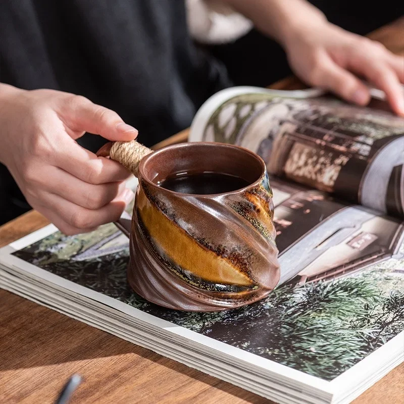 320ML Ceramic Mug Creative Spiral Hemp Rope Vintage Office Afternoon Tea Coffee Mug Living Room Decoration Household Cup Gift - Image 3