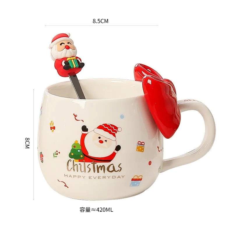 Cute Christmas Ceramic Mug with Bow, Stylish Coffee Cup for Home, Perfect Holiday Gift and Party Favor - Practical and High - Image 5