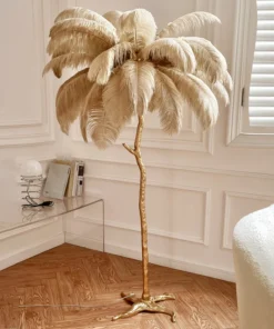 Alternative view of Nordic Ostrich Feather Led Floor Lamp Copper Resin Living Room Home Decor Indoor Lighting Bedroom Bedside Standing Table Light