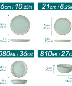 Alternative view of 16/32 Piece Green Ceramic Dinnerware Set Oven Safe Stoneware Set with 4 PCS Dinner Plate/Dessert Plate/Soup/ Bowl
