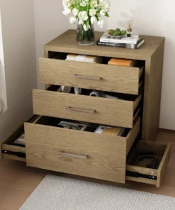 5Drawer Nightstand with 2 Gun Drawers Versatile Sofa Bed Side Table End Table with Wood Grain Finish Modern Night Stand for Bed