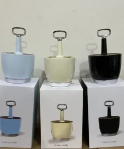 Alternative view of Stainless Steel Cream-colored Dining Utensil Rack - Smag Knife, Fork and Spoon Holder - Retro Home Kitchen Storage