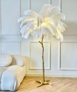 Nordic Ostrich Feather Led Floor Lamp Copper Resin Living Room Home Decor Indoor Lighting Bedroom Bedside Standing Table Light