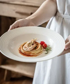 Alternative view of Ceramic Straw Hat Plates, Japanese High-end White Dessert Plates, Household Vegetable Tableware, Dinner Bowls and Dishes