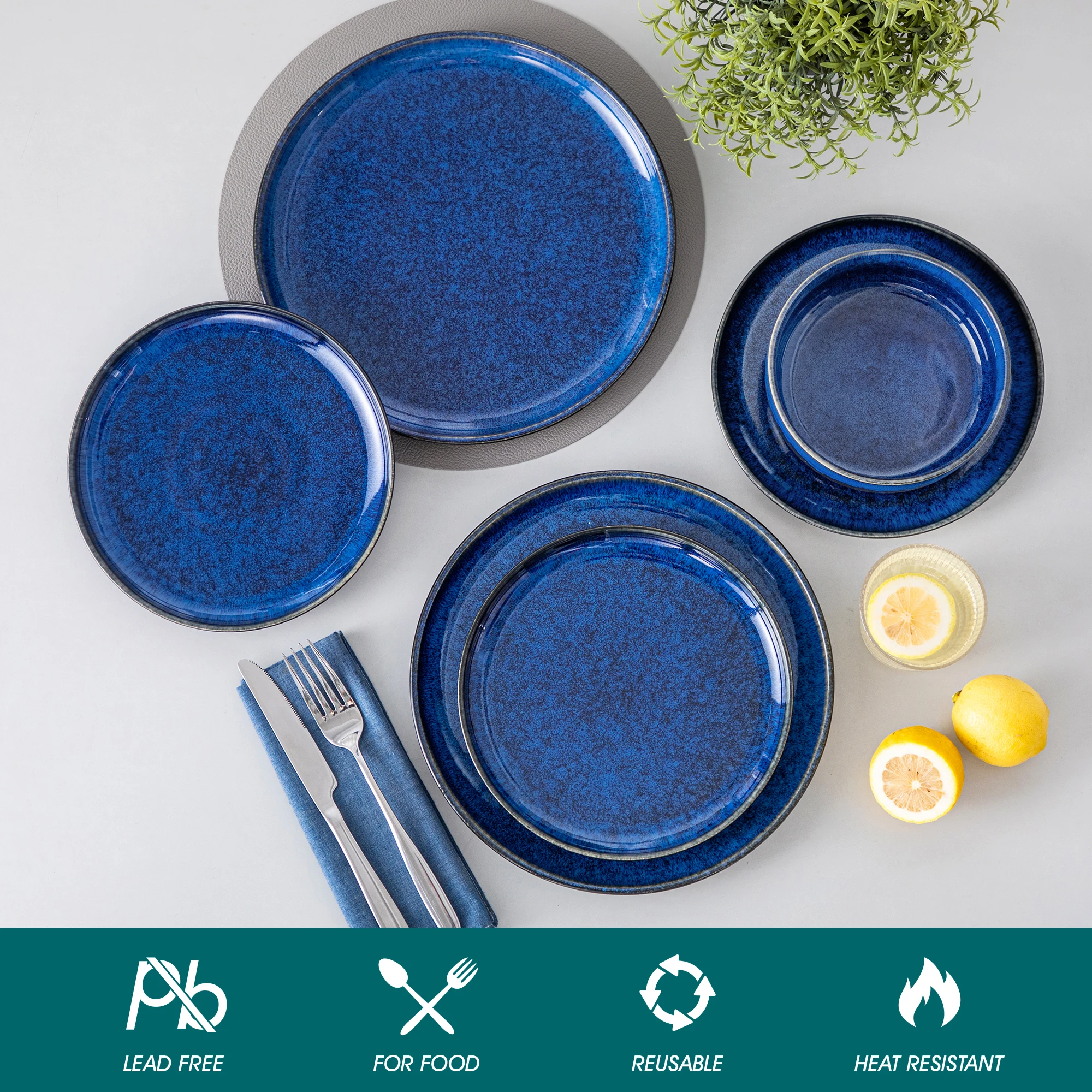 12/18 Piece Blue Klin Change Glaze Dinnerware Set Plates Dinner Sets with 4/6 PCS Dinner Plate/Dessert/Cereal Bowl - Image 4