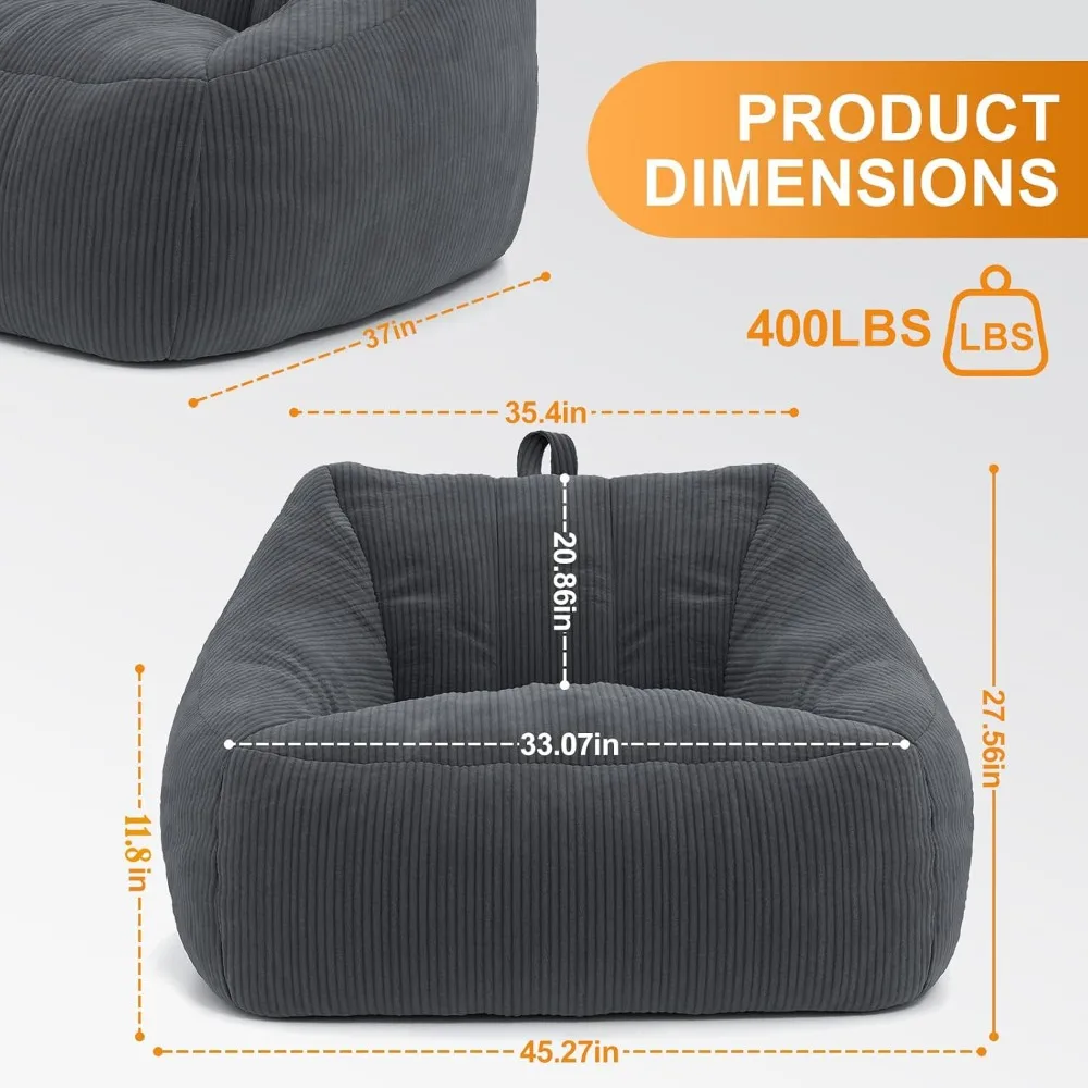 Bean Bags Chairs for Adults, Large Comfy Corduroy Beanbag Couch with Armrests Shell-Shaped Lazy Floor Sofa for Living Room, Bedr - Image 2