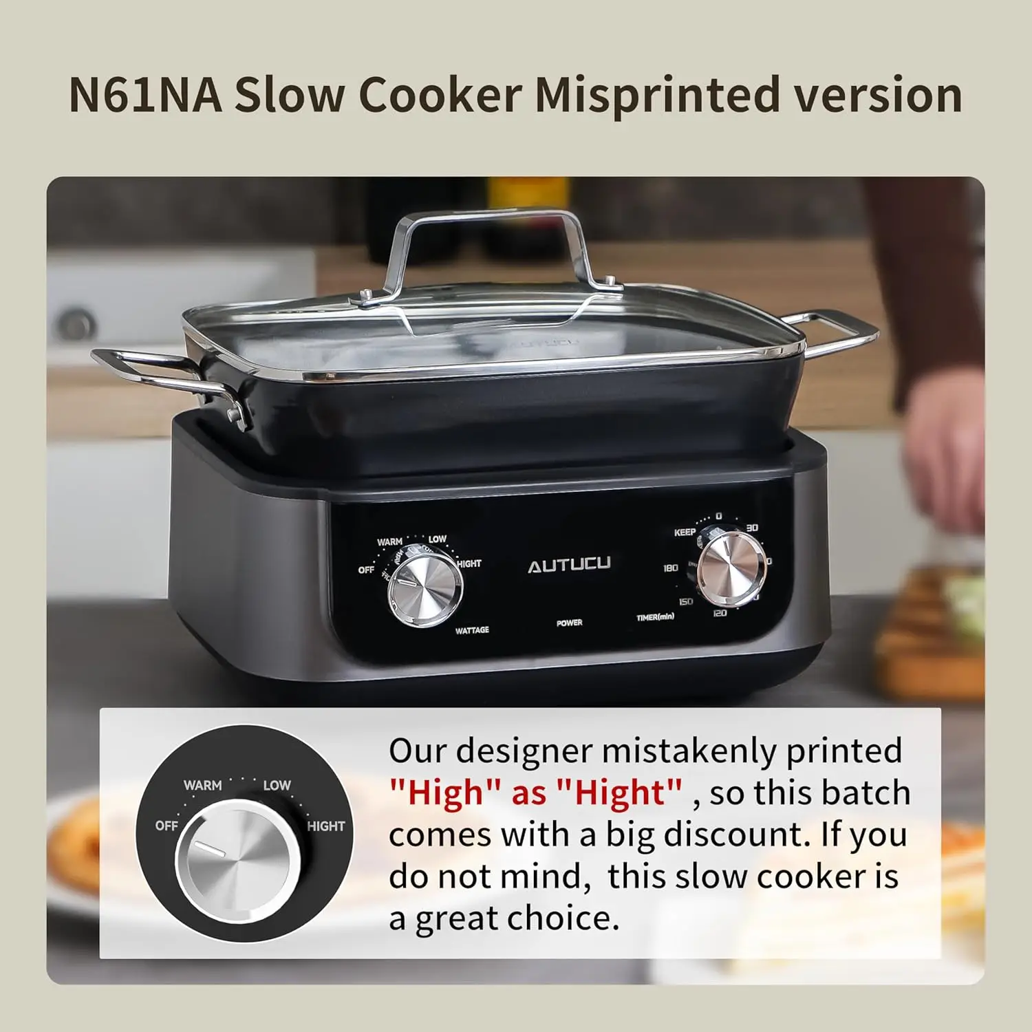 N61NA Nonstick Slow Cooker 7-Quart - PFOA-Free Ceramic-coated, 3 Heat Settings & Timer - Dishwasher & Oven Safe Pot for Effortle - Image 2
