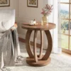 Round Side Table with Storage Shelf, Farmhouse Style Nightstand for Bedroom or Living Room