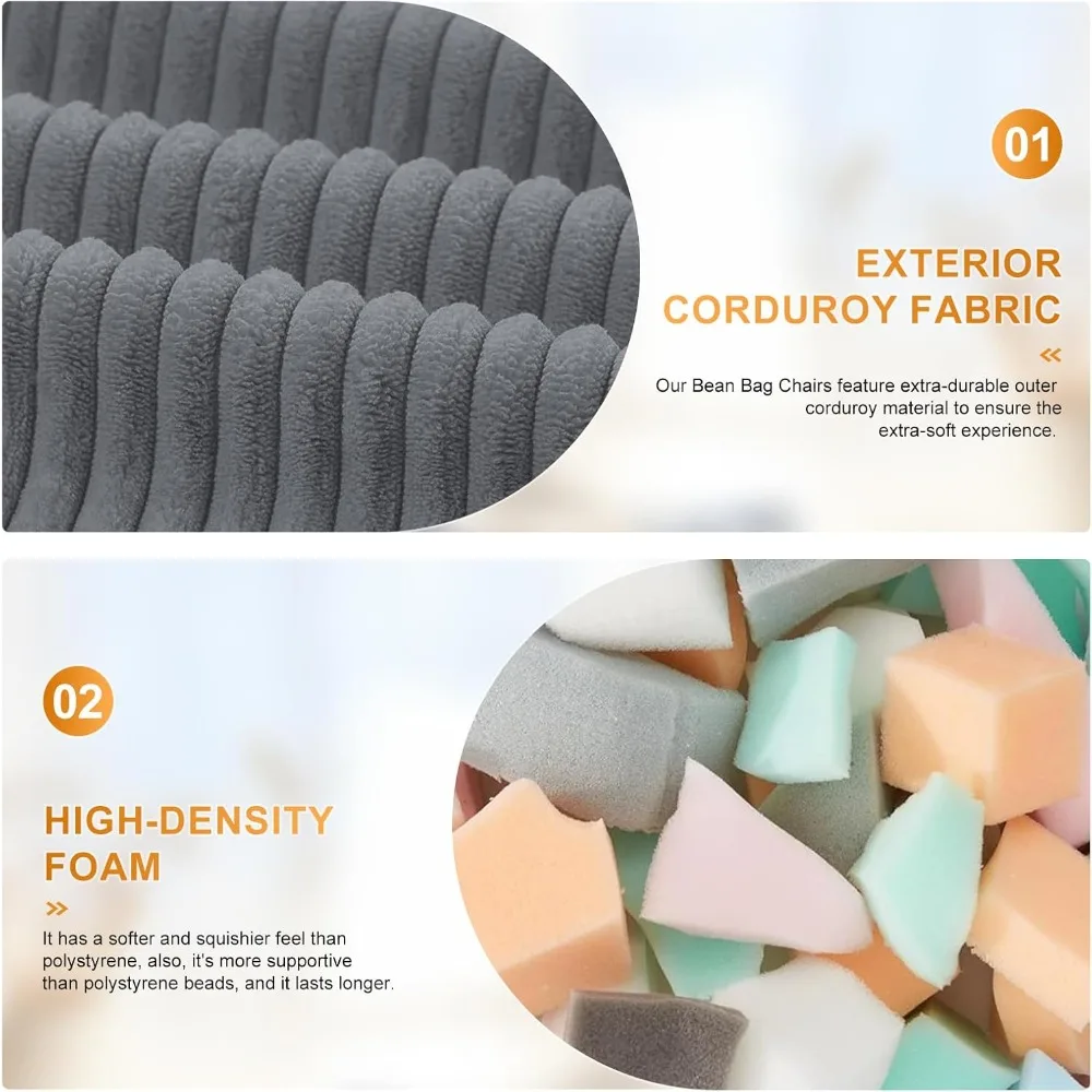 Bean Bags Chairs for Adults, Large Comfy Corduroy Beanbag Couch with Armrests Shell-Shaped Lazy Floor Sofa for Living Room, Bedr - Image 3