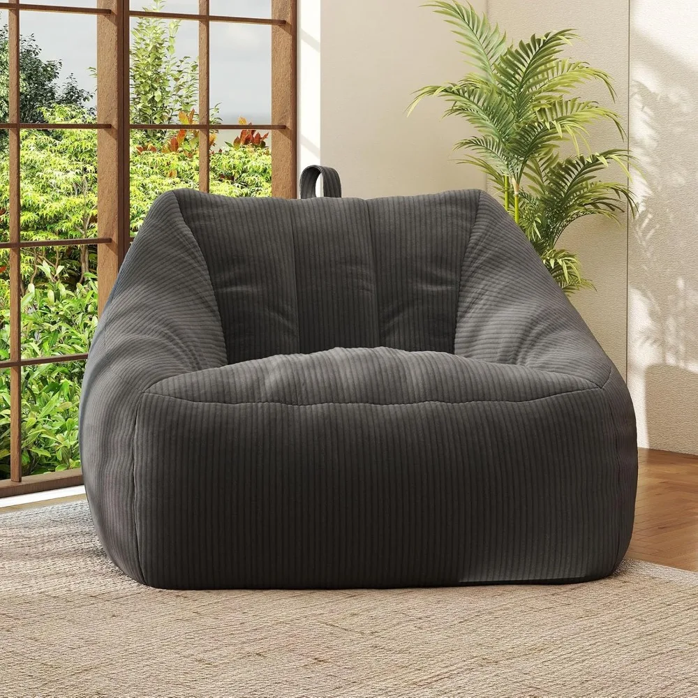 Bean Bags Chairs for Adults, Large Comfy Corduroy Beanbag Couch with Armrests Shell-Shaped Lazy Floor Sofa for Living Room, Bedr