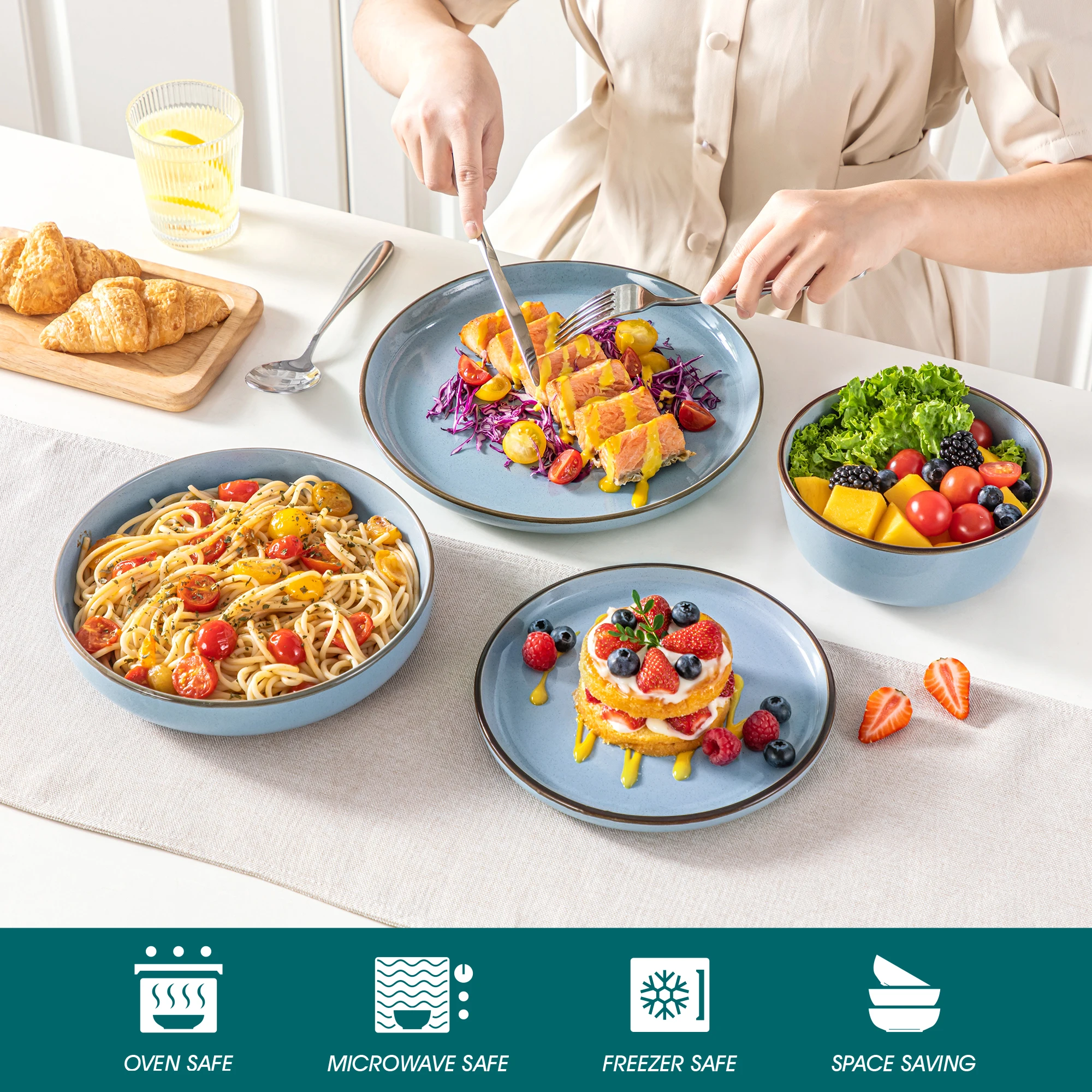 16/32 Piece Ceramic Dinnerware Set Oven Safe Stoneware Set with 4 PCS Dinner Plate/Dessert Plate/Soup/ Bowl - Image 4