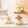 Under Glaze Color Pear Big Cute Mug with Lid Ceramic Cup Afternoon Tea Coffee Cup Household Office Handwork Cartoon Duckling Mug