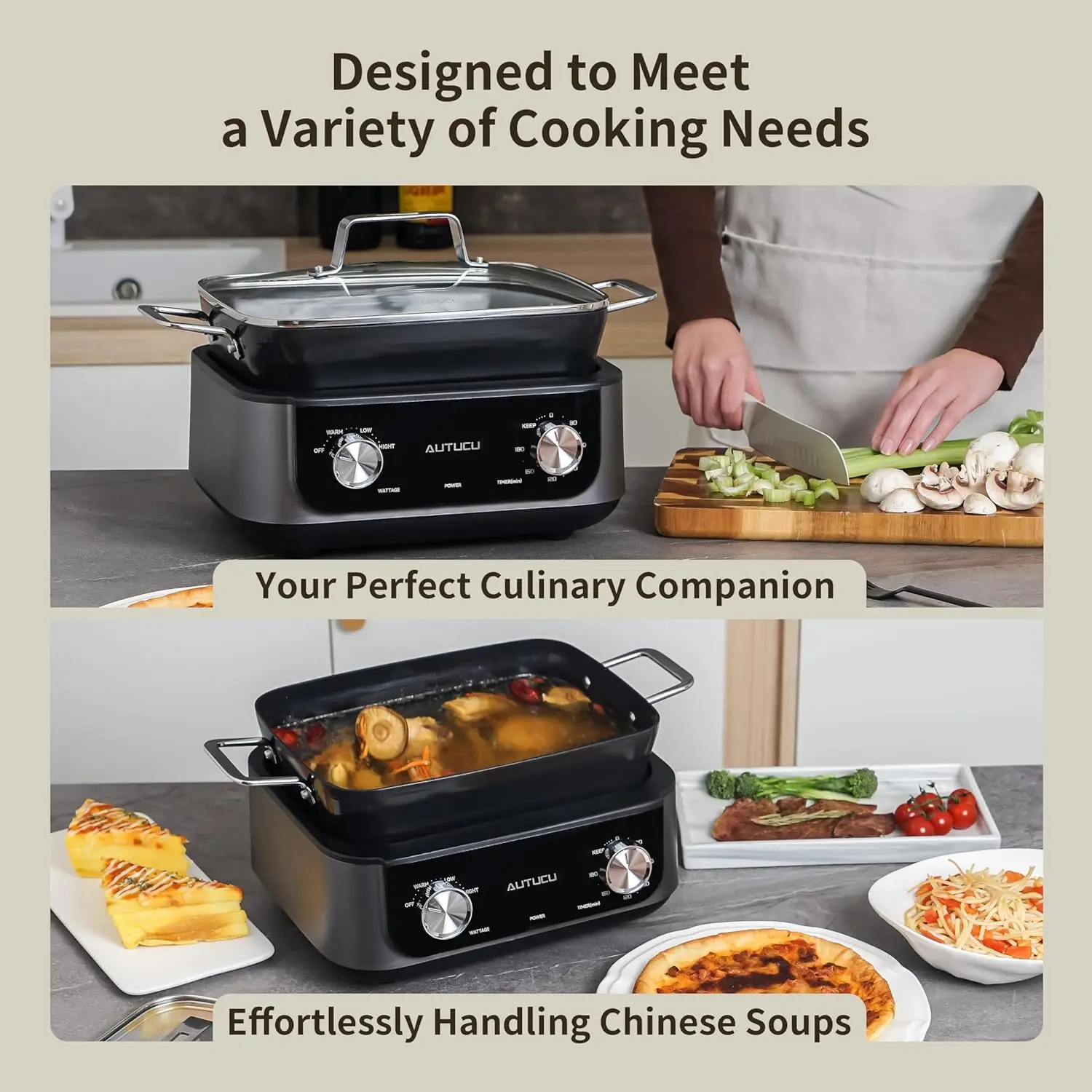 N61NA Nonstick Slow Cooker 7-Quart - PFOA-Free Ceramic-coated, 3 Heat Settings & Timer - Dishwasher & Oven Safe Pot for Effortle - Image 4