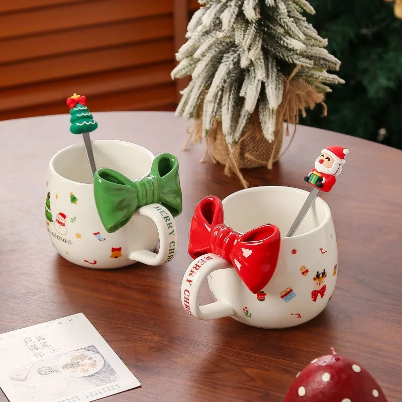 Cute Christmas Ceramic Mug with Bow, Stylish Coffee Cup for Home, Perfect Holiday Gift and Party Favor - Practical and High - Image 2