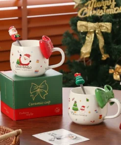 Cute Christmas Ceramic Mug with Bow, Stylish Coffee Cup for Home, Perfect Holiday Gift and Party Favor - Practical and High
