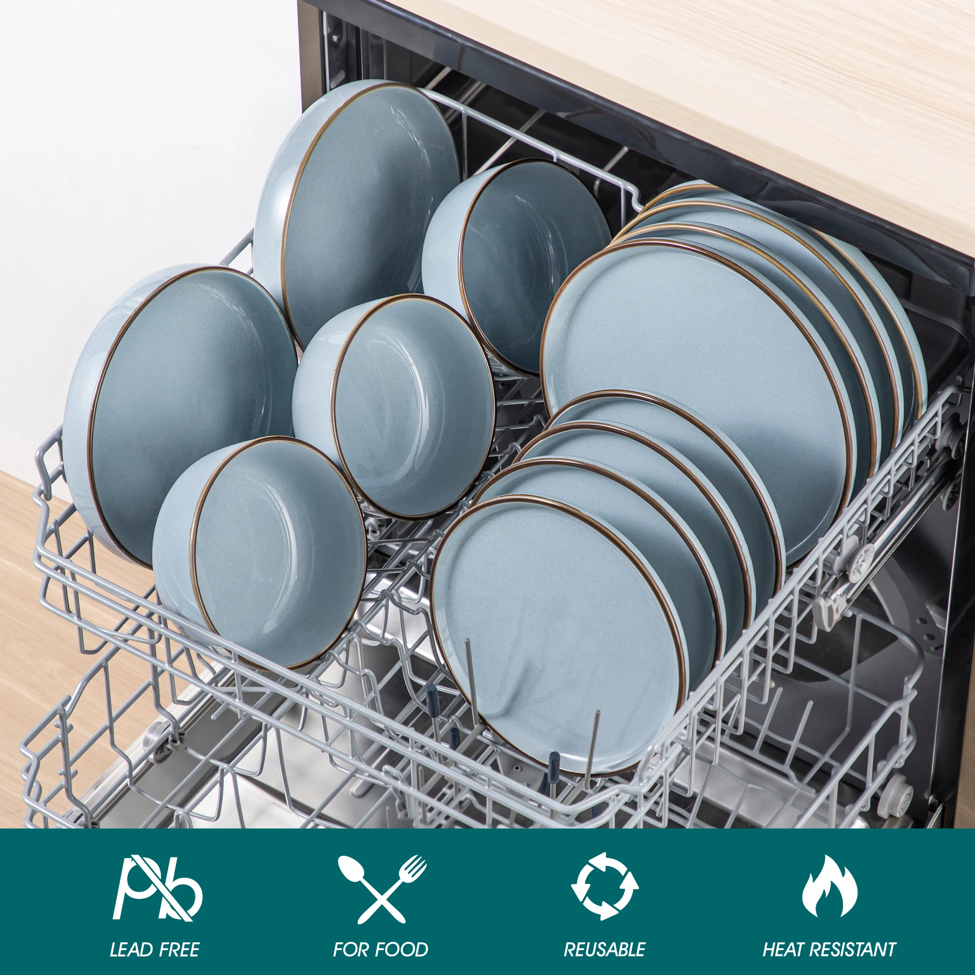 16/32 Piece Ceramic Dinnerware Set Oven Safe Stoneware Set with 4 PCS Dinner Plate/Dessert Plate/Soup/ Bowl - Image 3