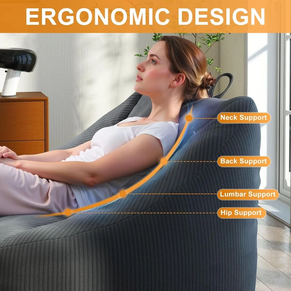 Bean Bags Chairs for Adults, Large Comfy Corduroy Beanbag Couch with Armrests Shell-Shaped Lazy Floor Sofa for Living Room, Bedr - Image 5