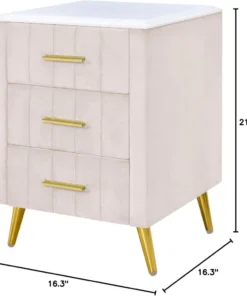 Alternative view of Velvet Nightstand with 3 Drawers, Upholstered Nightstand with Faux Marble Top, Bedside Table Furniture,End Table with Metal Legs