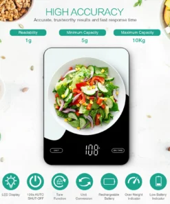 Alternative view of Digital Food Scale 10kg/1g Kitchen Scales with Nutrition Calculator APP Rechargeable Gram Scale for Weight Loss Baking Scale